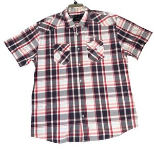 Marc Ecko Button Down Shirt Men 2XL Red Plaid Excellent Short Sleeve Western